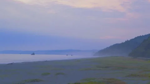Serene Sunset View of Hidden Beach and Coastal Trail in Redwood National Park, C Stock Footage 332433799