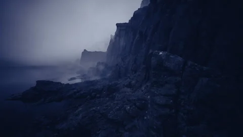 Serene twilight over rugged cliffs with peaceful water reflections Stock Footage 341832995
