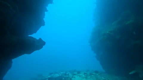 A serene underwater scene inside a large cave Video stock 276960804