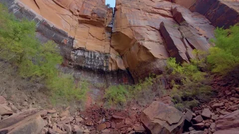 Serene Upper Emerald Pool at the Base of Towering Sandstone Cliffs in Zion Natio Stock Footage 332016622