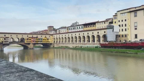 Serene View of the Ponte Vecchio Over the Arno River Stock Footage 265903714