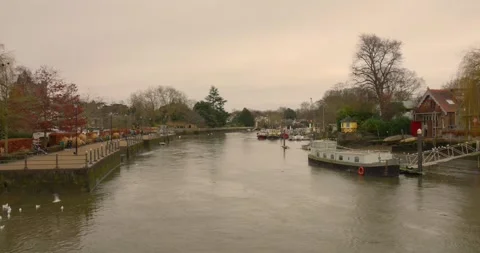Serene View Of The River Thames At Twickenham During Winter In London Stock Footage 263170065