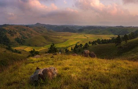 A serene view of a valley Stock Photos