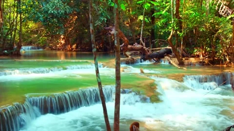 Serene Waterfall Cascading Through Lush Tropical Rainforest Stock-Footage 301087714