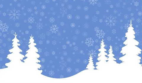 A serene winter landscape features snow-covered hills and elegant white trees Stock Illustration