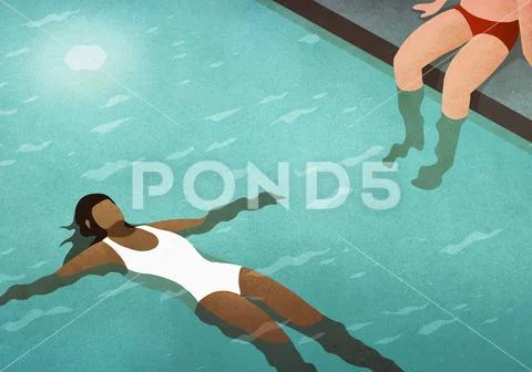 Serene woman floating on back in swimming pool Stock Illustration