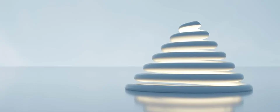 Serene Zen Stone Stack in Reflective Water Against a Tranquil Blue Background 3d Stock Illustration