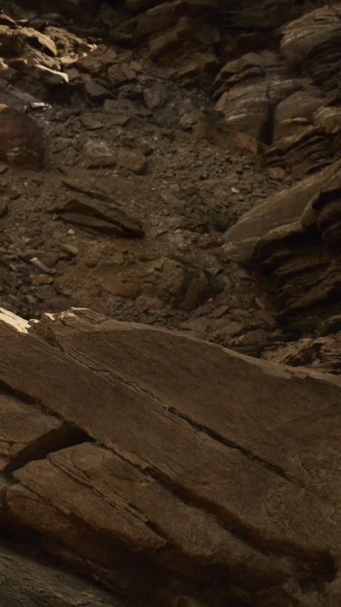Serenity in rocky terrain captured under soft light during golden hour Stock Footage 334252612
