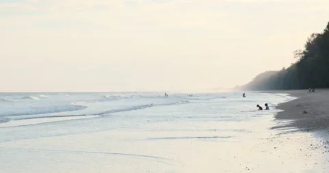 Serenity sea beach wave evening with fog summer vacation Stock Footage 232915804