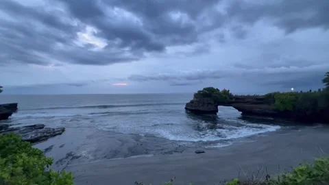 Serenity View of Batu Bolong Tample And Beach at Cloudy Sky, Bali, Indonesia. Video stock 263719054