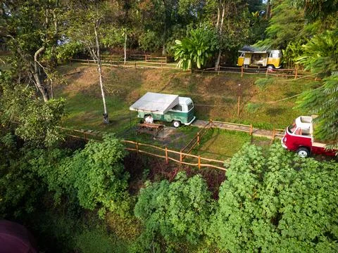Serenity in the Wild, Campervan Escapade inside Forest in Lembang Bandung Stock Photos