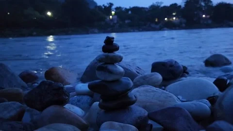 Serenity of Zen Stacks in the River Stock Footage 236777101