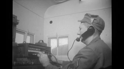 Sergeant operating  telephone switchboard Stock Footage 37593211