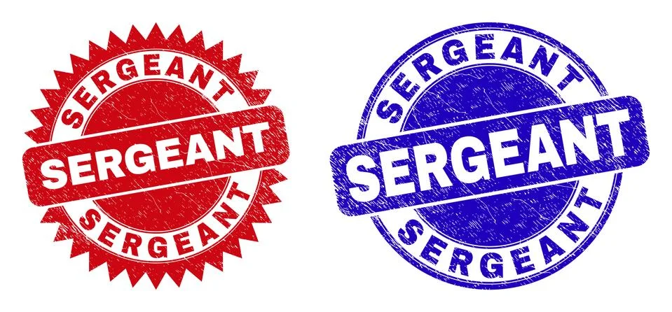 SERGEANT Round and Rosette Seals with Grunge Surface Stock Illustration