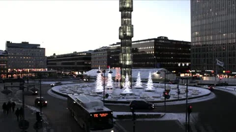 Sergelstorg Square on Winter Evening Timelapse Stock Footage 20996829