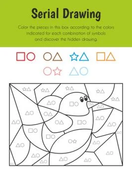 Serial drawing Educational Sheet. Primary module for Attention and Perception Illustrazione stock