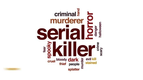 Serial killer animated word cloud, text design animation. Stock Footage