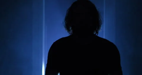 Serial Killer w/ Knife Stalking Down Creepy Old Hallway Slow Motion 4k Video stock 161593374
