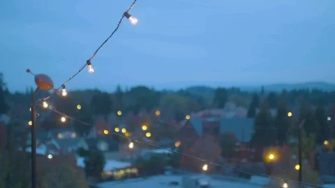 Serial lights on a city at dusk Stock Footage 87801589