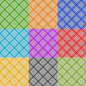 Series of abstract seamless patterns with squares. Vector. Stock Illustration