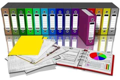 Series Binders colored folders - 3D illustration. 스톡 일러스트