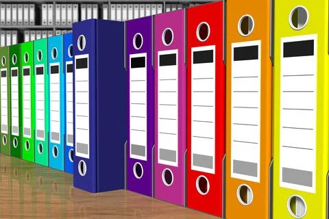 Series Binders colored folders - 3D illustration. 스톡 일러스트