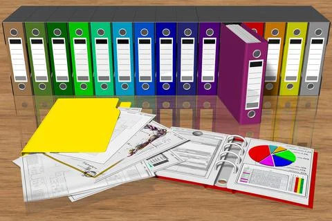 Series Binders colored folders - 3D illustration. 스톡 일러스트
