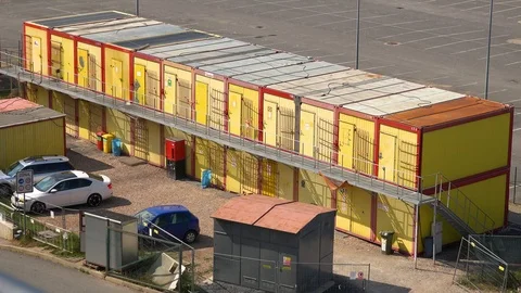 A series of cargo containers - top view 스톡 동영상 92996599