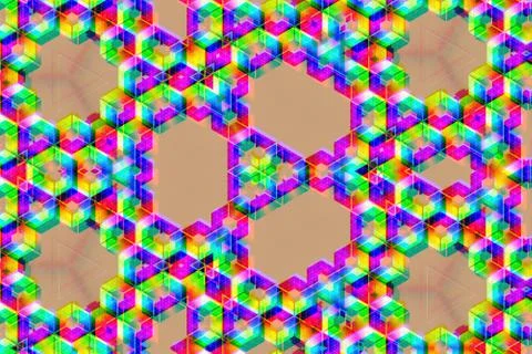 Series of colorful hexagon patterns on a light cream background 스톡 일러스트