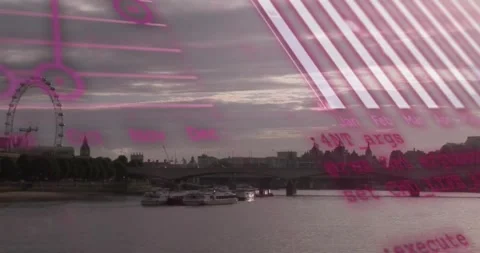 A series of data processing and statistics animations set against a backdrop of Stock Footage 328015460
