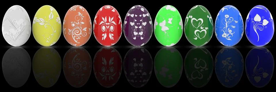 Series decorated Easter egg -  3D illustration. Illustrazione stock