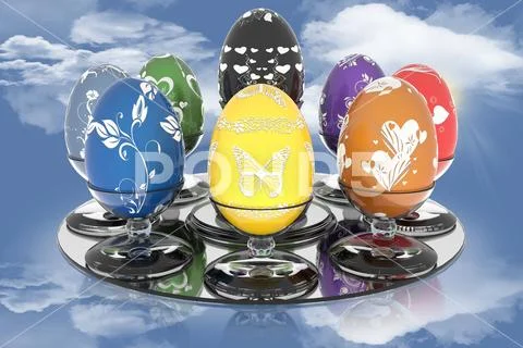 Series decorated Easter egg - 3D illustration. Stock Illustration