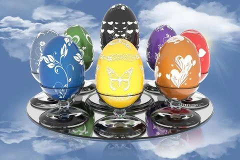 Series decorated Easter egg - 3D illustration. 스톡 일러스트