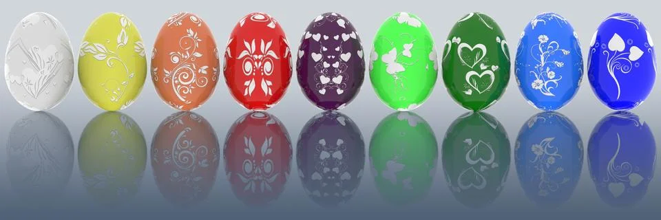 Series decorated Easter egg -  3D illustration 스톡 일러스트