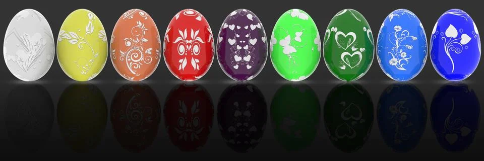 Series decorated Easter egg -  3D illustration. Stock-Illustration