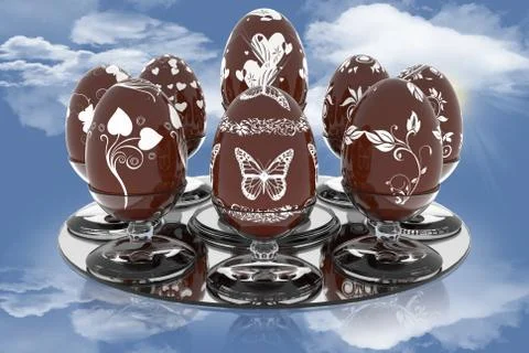 Series of decorated Easter eggs -  3D illustration. 스톡 일러스트