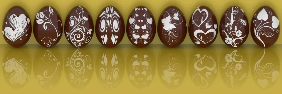 Series of decorated Easter eggs -  3D illustration. Stock Illustration