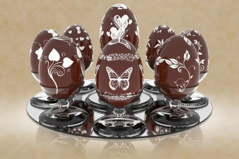 Series of decorated Easter eggs -  3D illustration. Stock Illustration