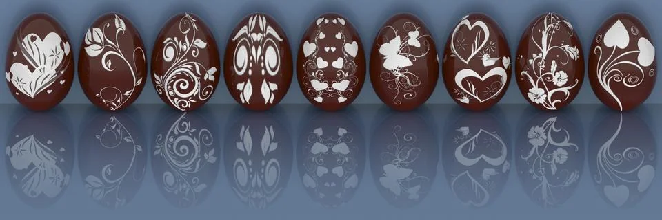 Series of decorated Easter eggs -  3D illustration. 스톡 일러스트