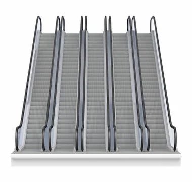 Series of escalators front view. 3d rendering Stock Illustration