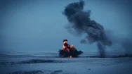 A Series Of Explosions In The Winter Tundra Stock Footage