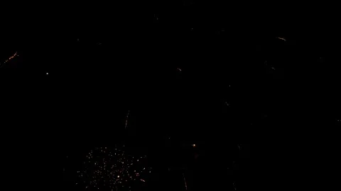 Series of firework exploding in the dark night sky and turning into twinkling gl Video stock 319953587