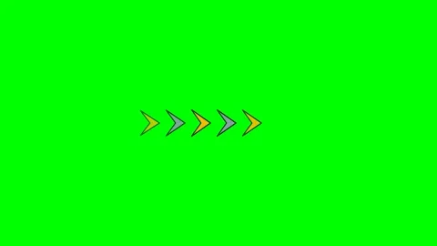 A series of five colorful chevron arrows pointing right on a green background Stock Footage 340266716