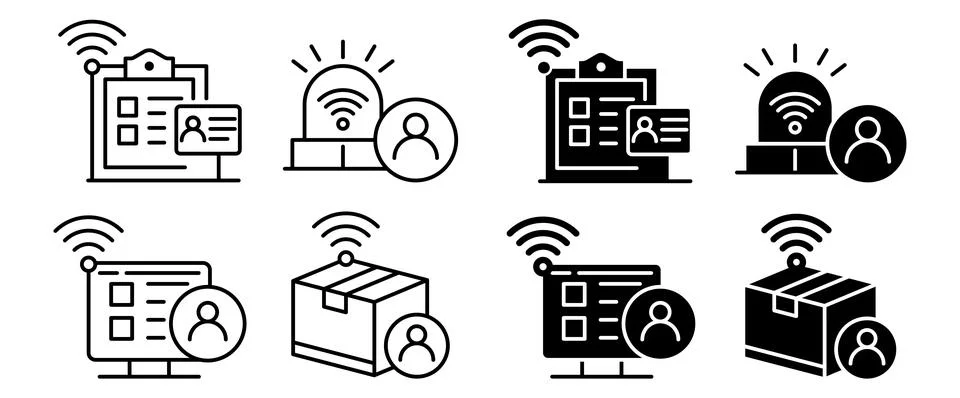 Series of Iconic Representations of Remote Data Management and Communication Stock Illustration