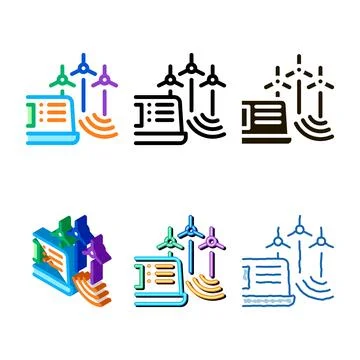 Series management of wind energy technicians icon vector outline Stock Illustration