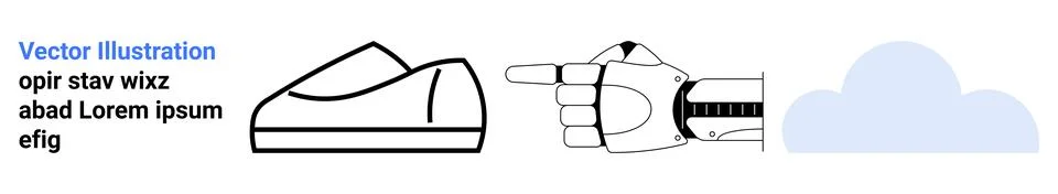 Series of Minimalist Vector Elements Including Shoe, Robotic Hand, and Cloud イラスト素材