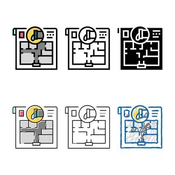 Series plumbing plan interior design color icon vector Stock Illustration