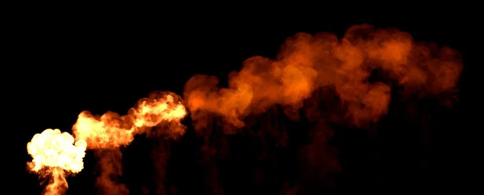 Series of powerful bangs with fire, isolated - object 3D rendering Stock Illustration