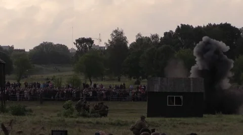 A series of powerful explosions near the Soviet border guards Video stock 60142474