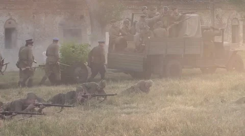 A series of powerful explosions near the Soviet border guards Stock Footage 60187015